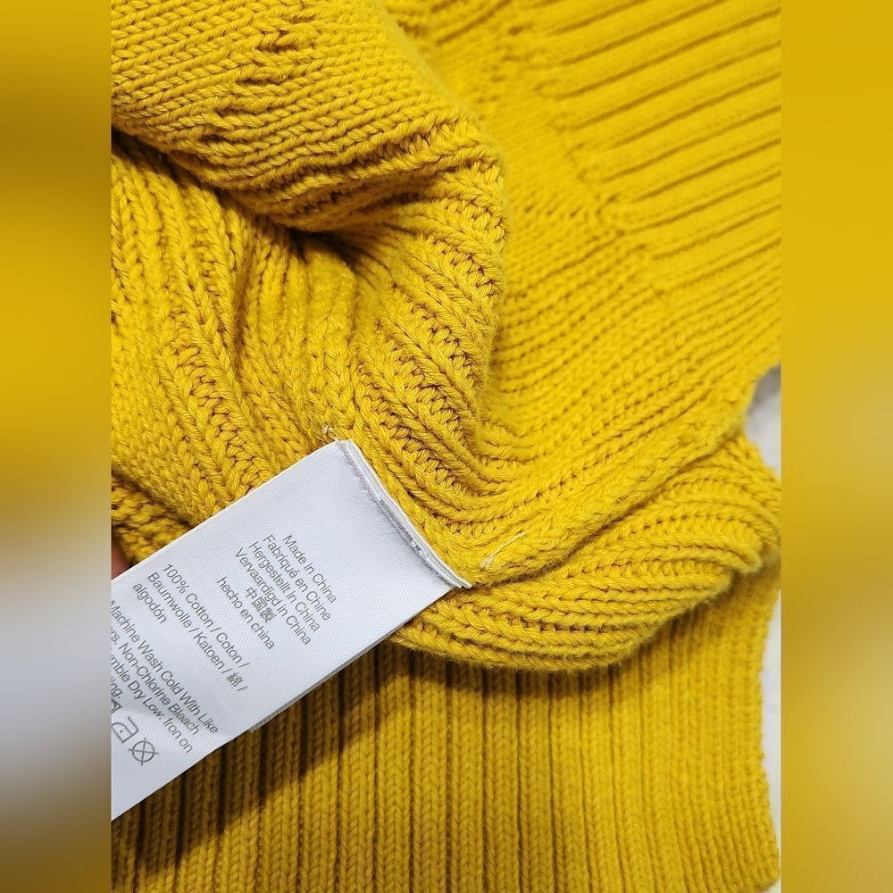 J. Crew Long Cotton Cable-Knit Mockneck Sweater in Mustard BD709 Sz M - Picture 7 of 9